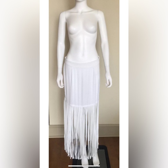 MONROW ShopBop white crepe fringe midi maxi boho beach festival skirt M - Picture 3 of 5